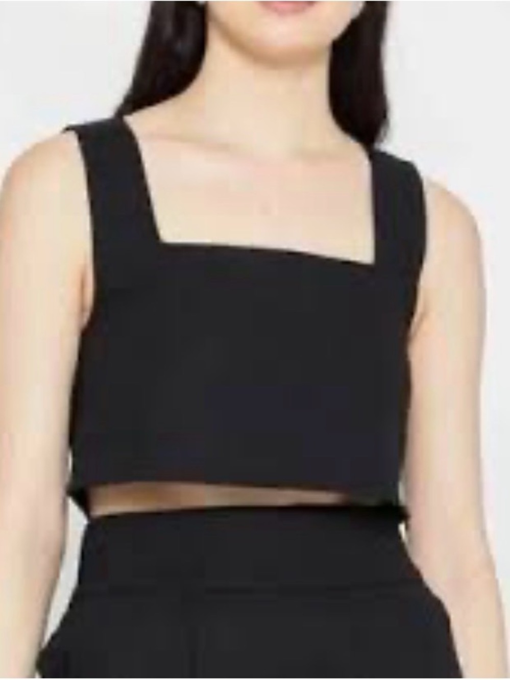 Kourt Linen Blend Square-Neck Black Crop Tank Top Wide Straps XSmall XS Blouse